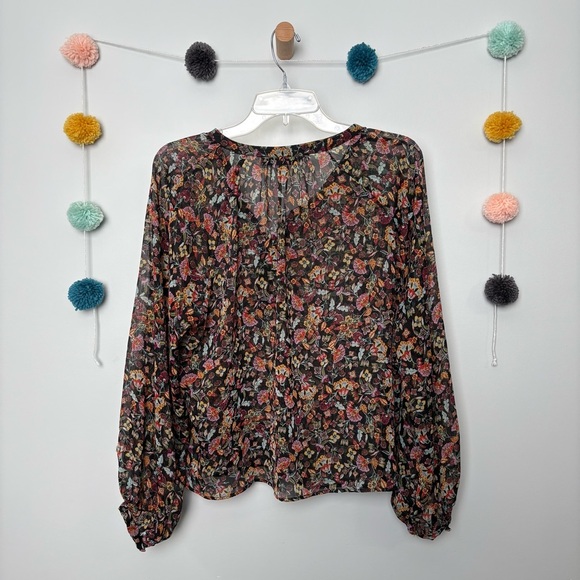 Zara Black Floral Long Sleeve Button Vneck Blouse - Picture 6 of 6